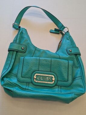 GUESS Teal Shoulder Hobo with Logo Plaque